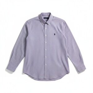 Ralph Lauren Men's L Shirt Work Office Button Down Purple Striped Long Sleeve